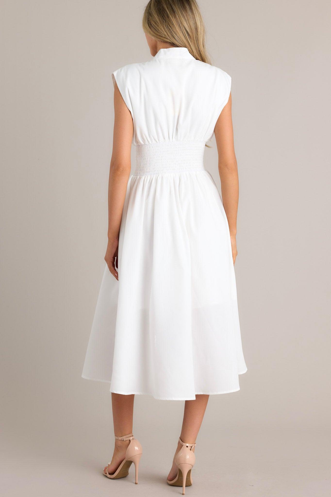 The Evette White Zip Front Midi Dress Product Image