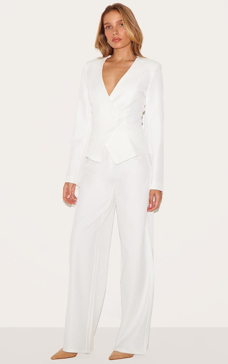  Cream Tailored Cinched Woven Asymmetric Blazer Product Image