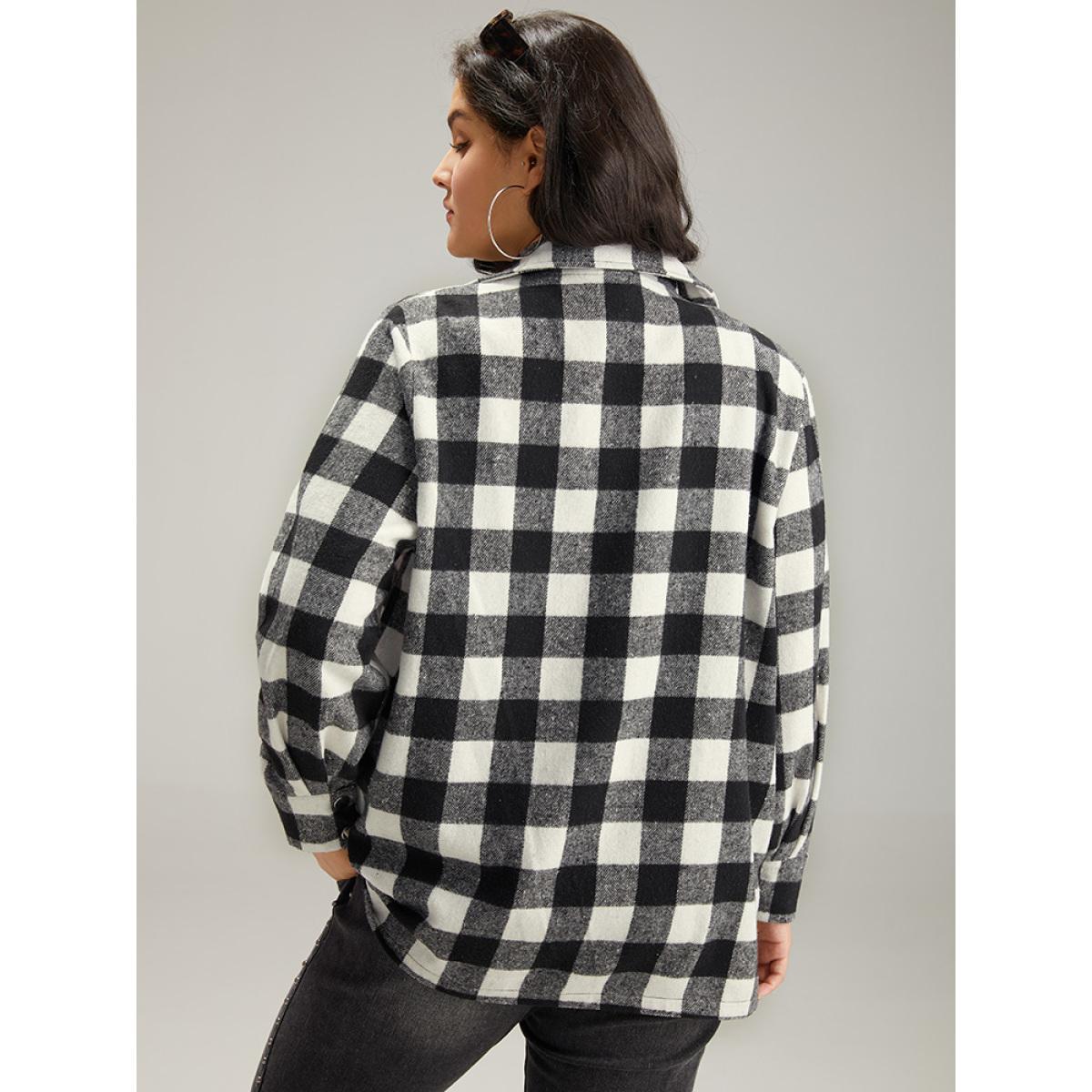 Plus Size Halloween Plaid Pocket Button Through Coat Women Black Casual Contrast Ladies Dailywear Winter Coats BloomChic 12/L Product Image