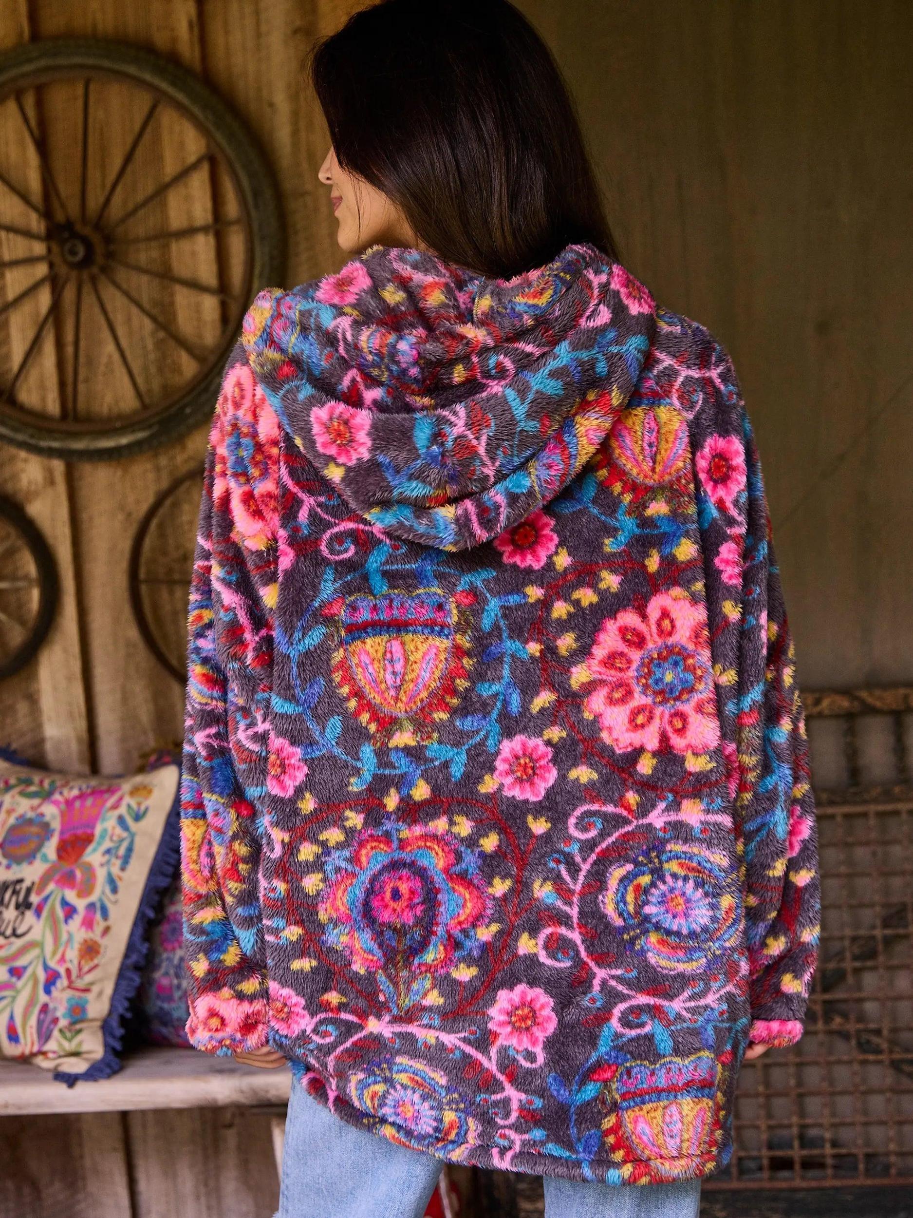 Oversized Blanket Hoodie - Black Pink Folk Floral Product Image