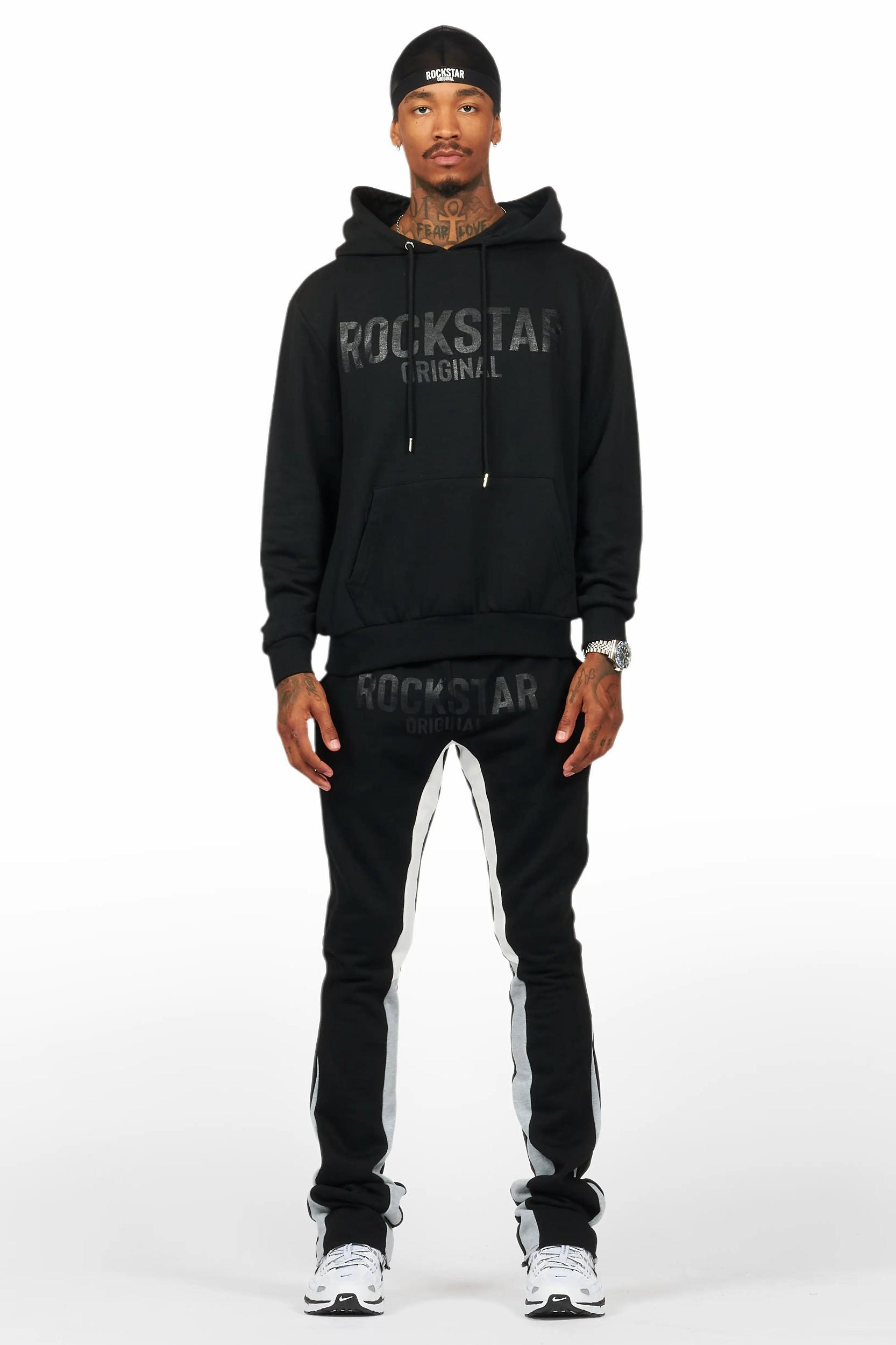 Sana Black Hoodie/Stack Flare Track Pant Set Male Product Image