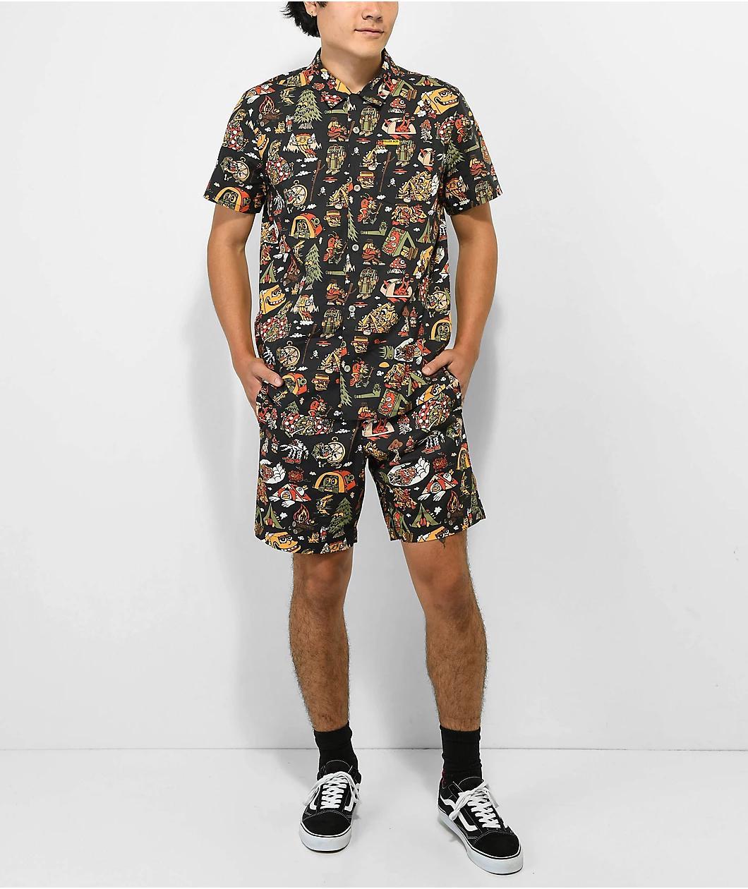 Killer Acid Get Lost Black Short Sleeve Button Up Shirt Product Image