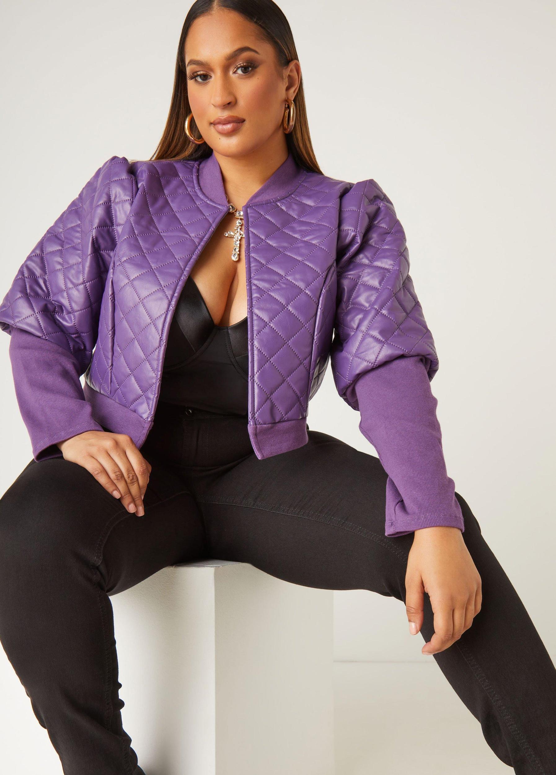 Plus Size Cropped Quilted Faux Leather Jacket Ashley Stewart Product Image