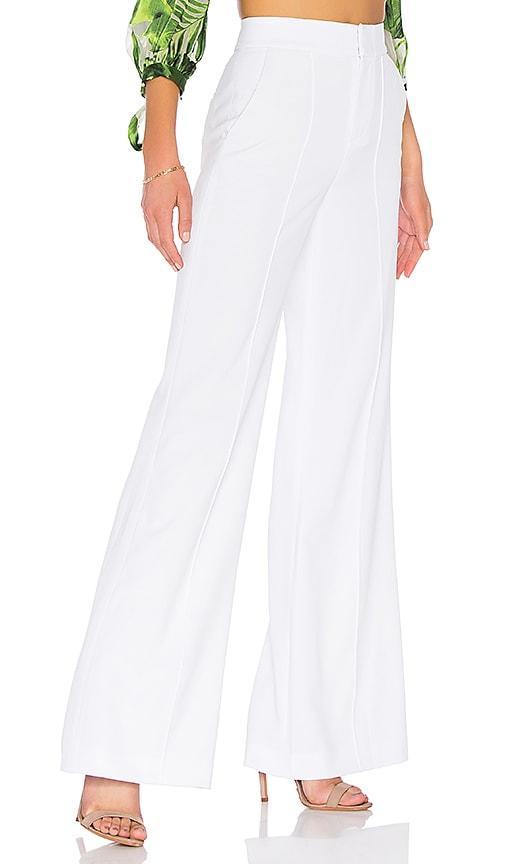 Alice and Olivia Dylan High Waist Wide Leg Pants in White Crystal Trim Crepe Product Image