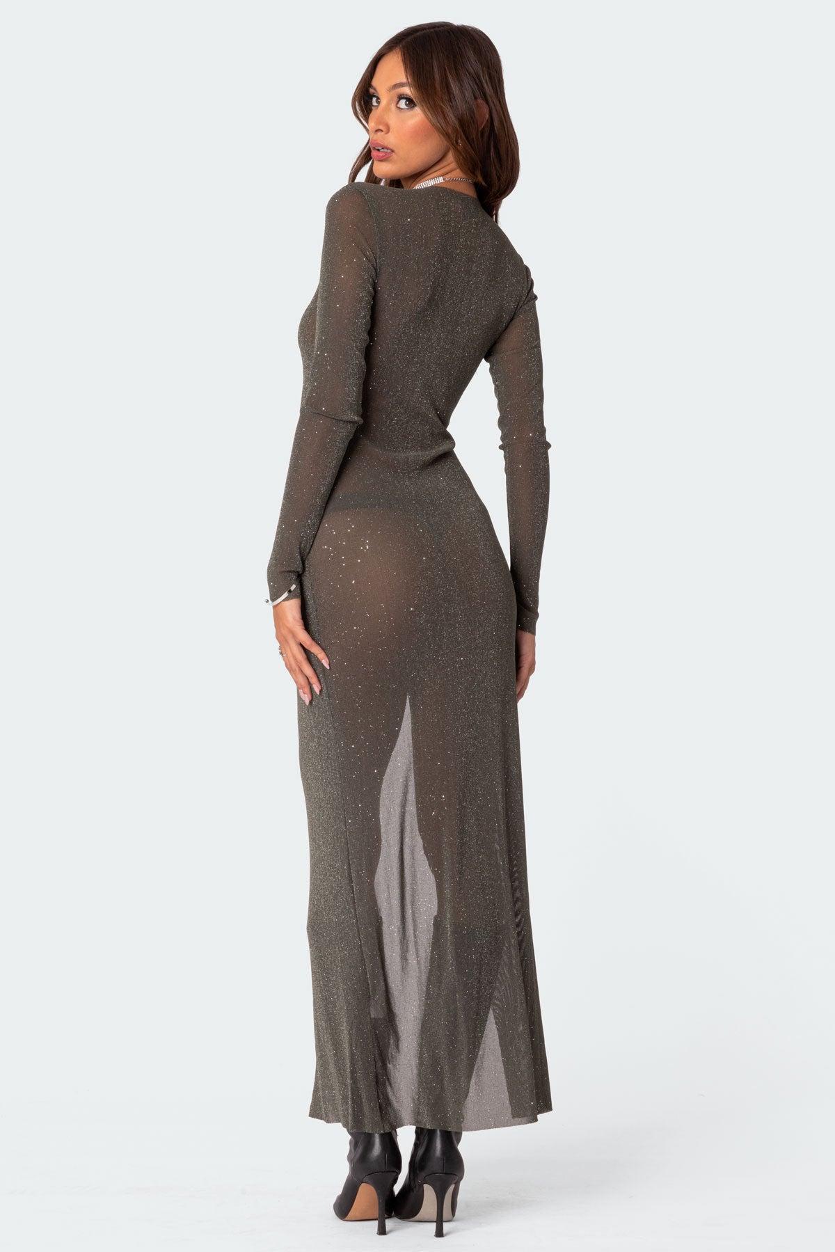 Glitter Mesh Slitted Maxi Dress Product Image