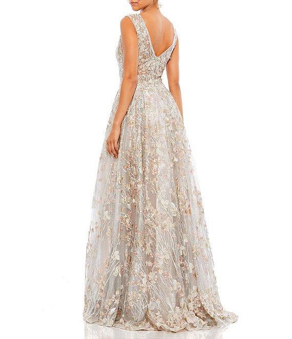 Mac Duggal V-Neck Floral Embroidered Illusion Ballgown Product Image