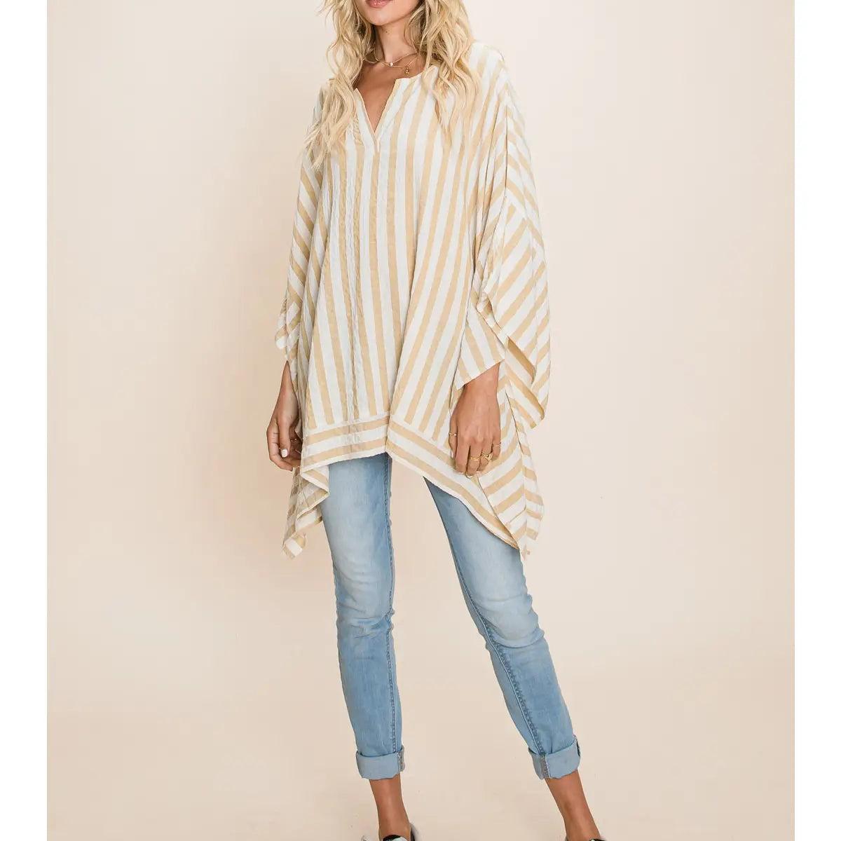 Stripe Cotton Poncho Cover Up Female Product Image