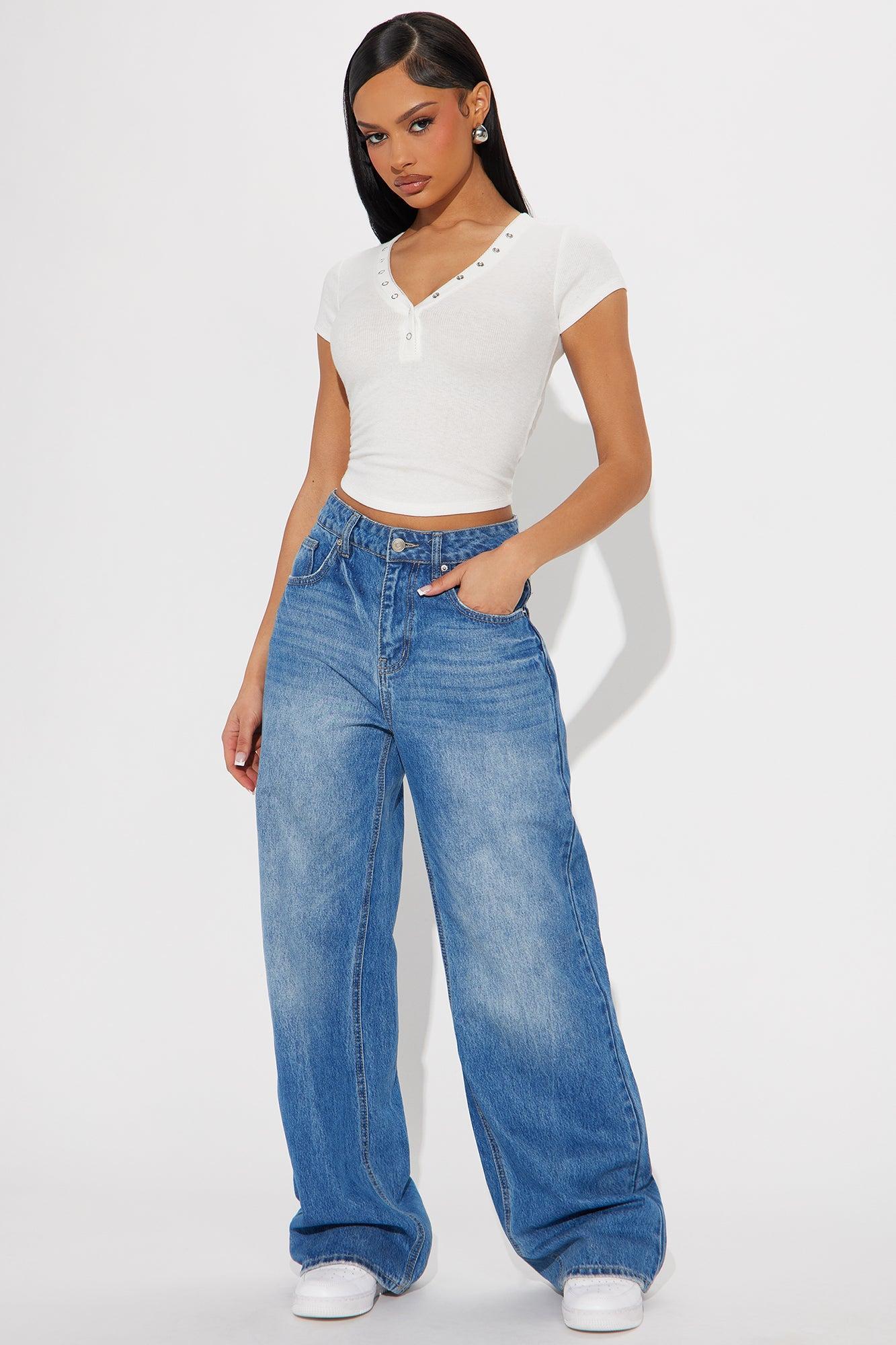 Nylah Short Sleeve Henley Top - White Product Image