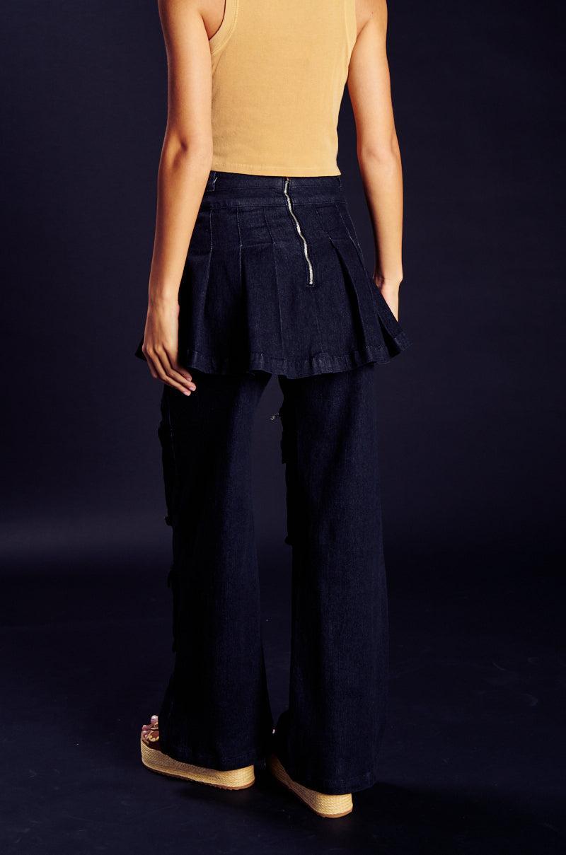 WANT U BACK WIDE LEG DENIM PANT WITH SKIRT Product Image