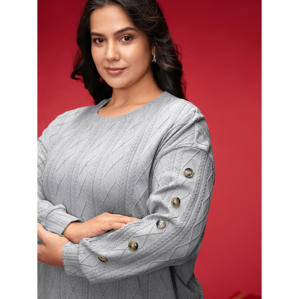 Plus Size Textured Fabric Crew Neck Straight-Fit Sweatshirt Women Mediumgray Casual Texture Loose Round Neck Everyday Sweatshirts BloomChic 28/5X Product Image