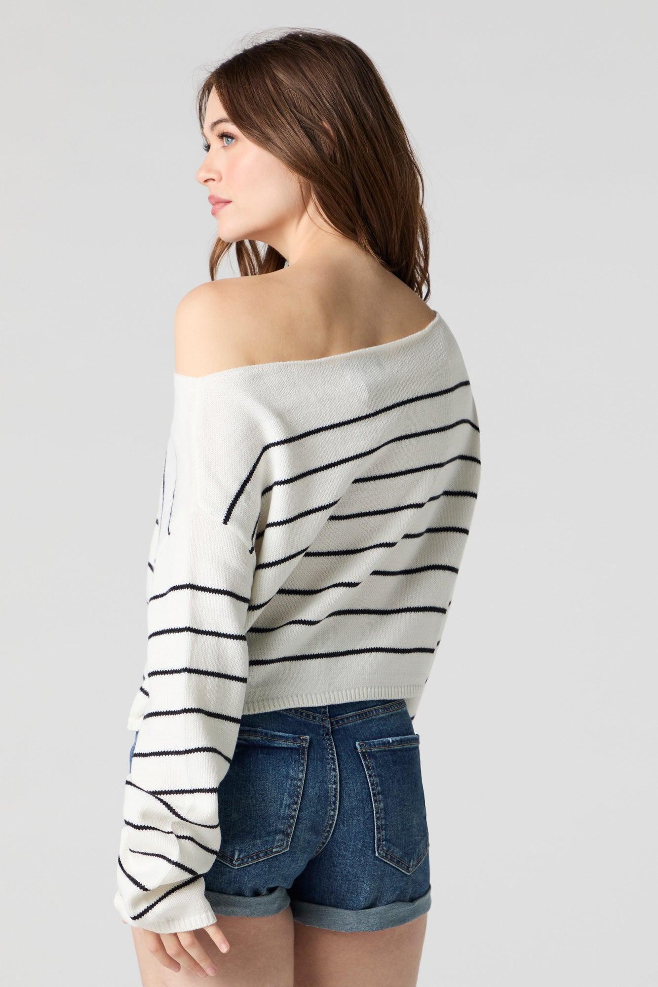 Knit Off Shoulder Striped Sweater Female Product Image