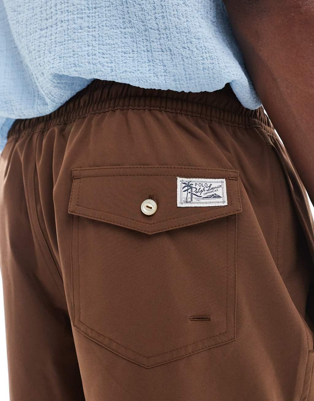 Polo Ralph Lauren Traveler icon logo swim shorts in light brown Product Image