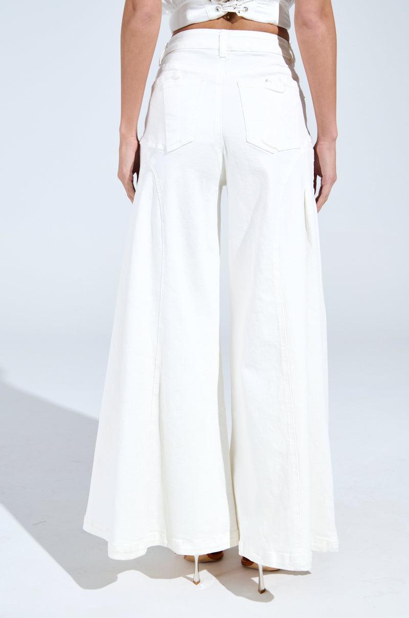TRENDY AND COOL WHITE WIDE LEG DENIM PANT Product Image
