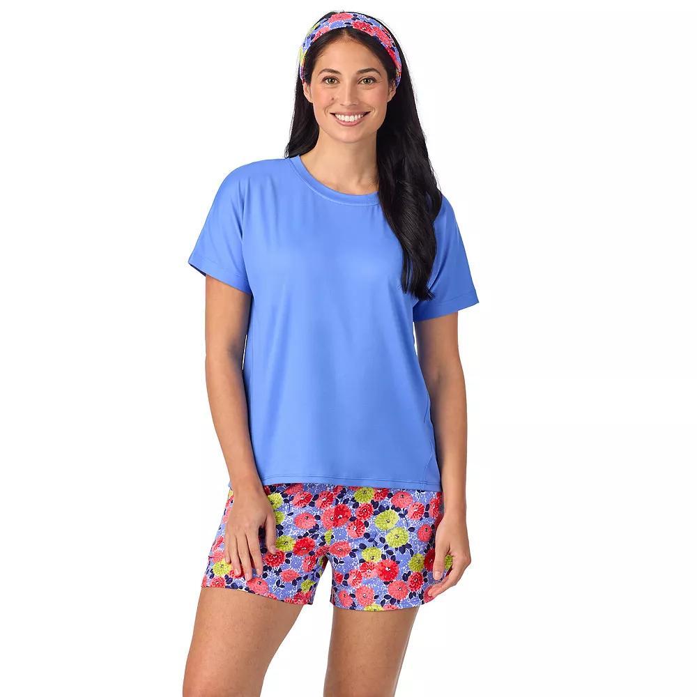 Women's Cuddl Duds® Short Sleeve Pajama Top & Pajama Shorts Set with Matching Headband, Size: Large, Purple Team Product Image