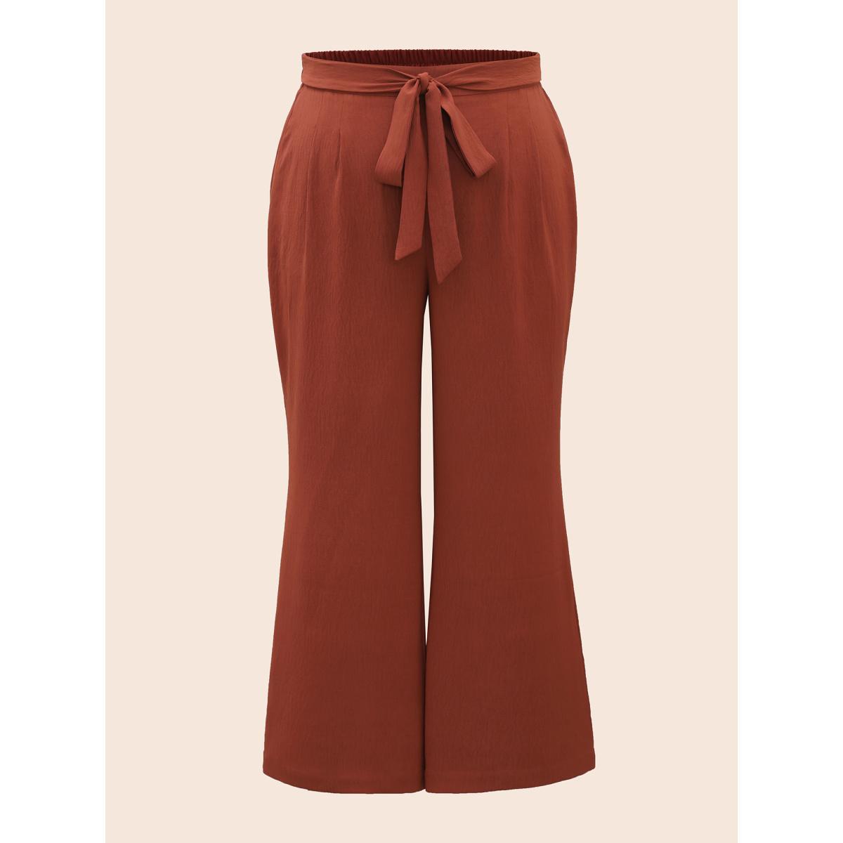 Plus Size Solid Tie Knot Wide Leg Pants Women Russet Resort Wide Leg Mid Rise Vacation Pants BloomChic 14-16/1X Product Image