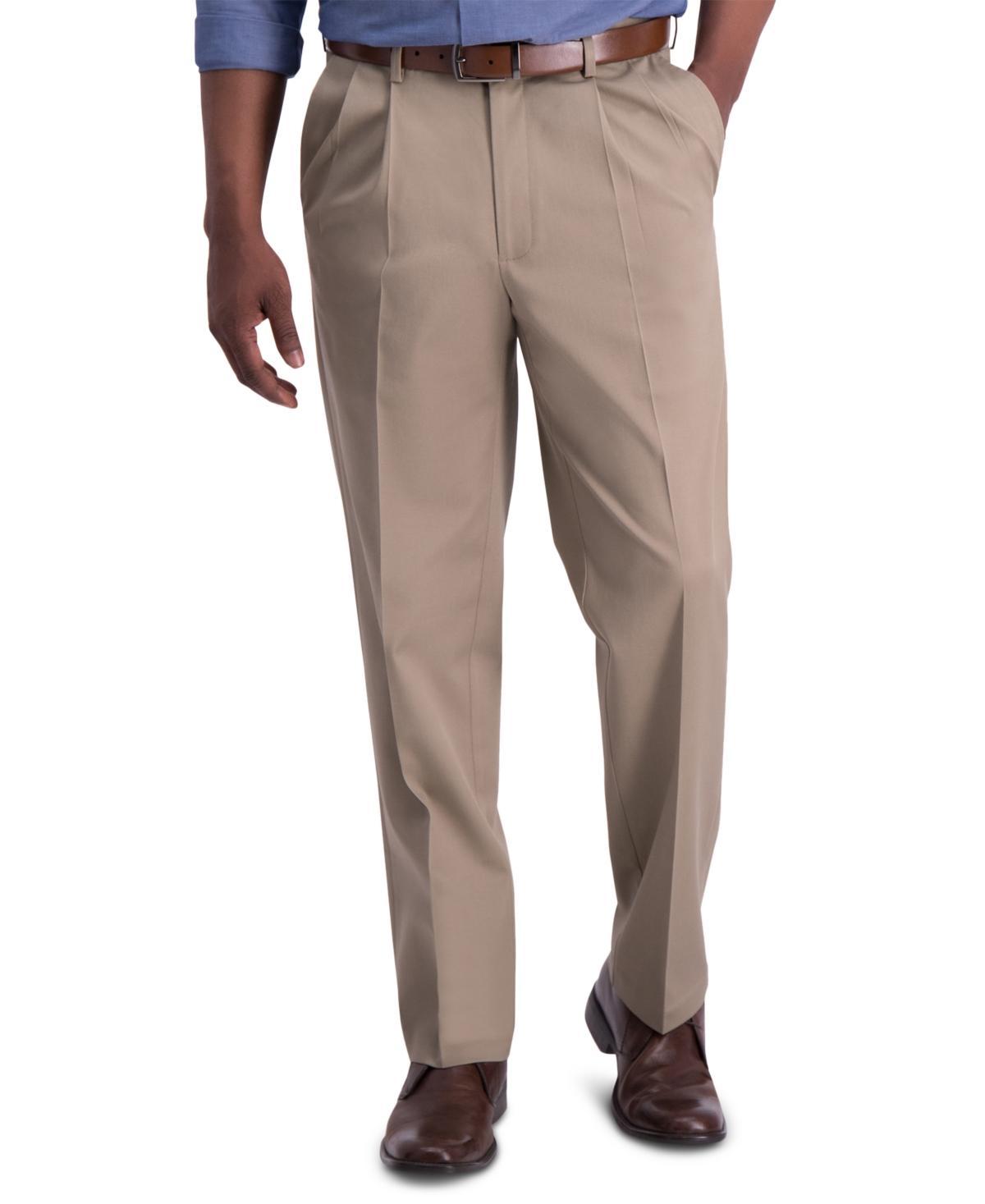 Mens Haggar Iron Free Premium Khaki Classic-Fit Pleat Front Hidden Comfort Waistband Casual Pant Product Image