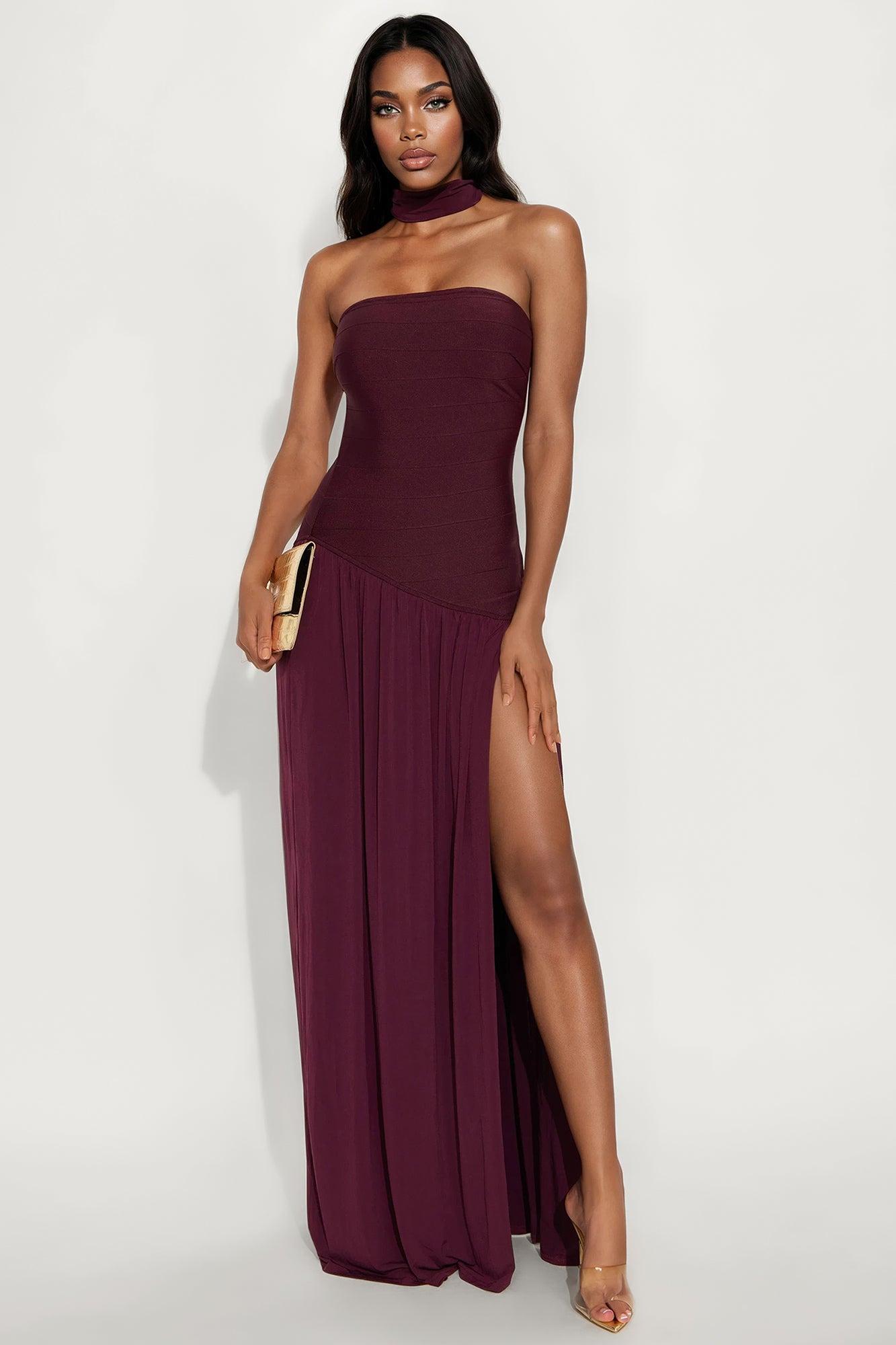 Amelia Drop Waist Bandage Gown - Plum Product Image