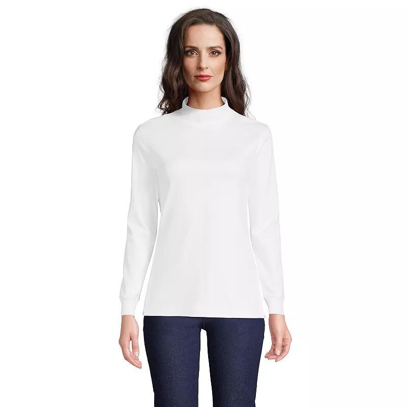Petite Lands' End Supima Mockneck Top, Women's, Size: Medium Petite, White Product Image