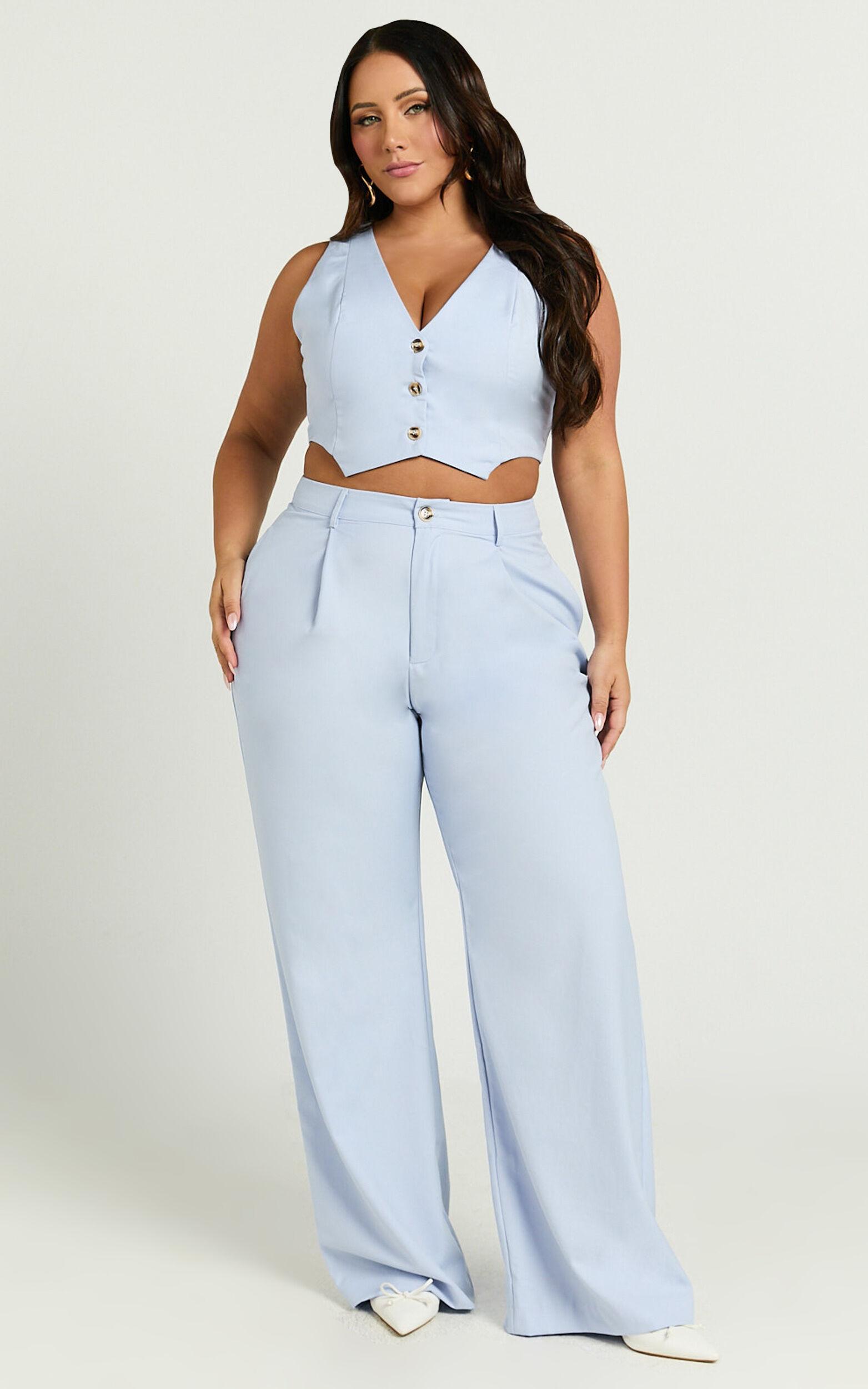 Izara Vest - V Neck Button Up Cropped Vest in Light Blue Product Image