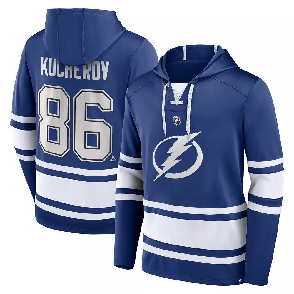 Men's Fanatics Branded Nikita Kucherov Blue Tampa Bay Lightning Name & Number Lace-Up Pullover Hoodie, Size: 3XL, Lgh Blue Product Image