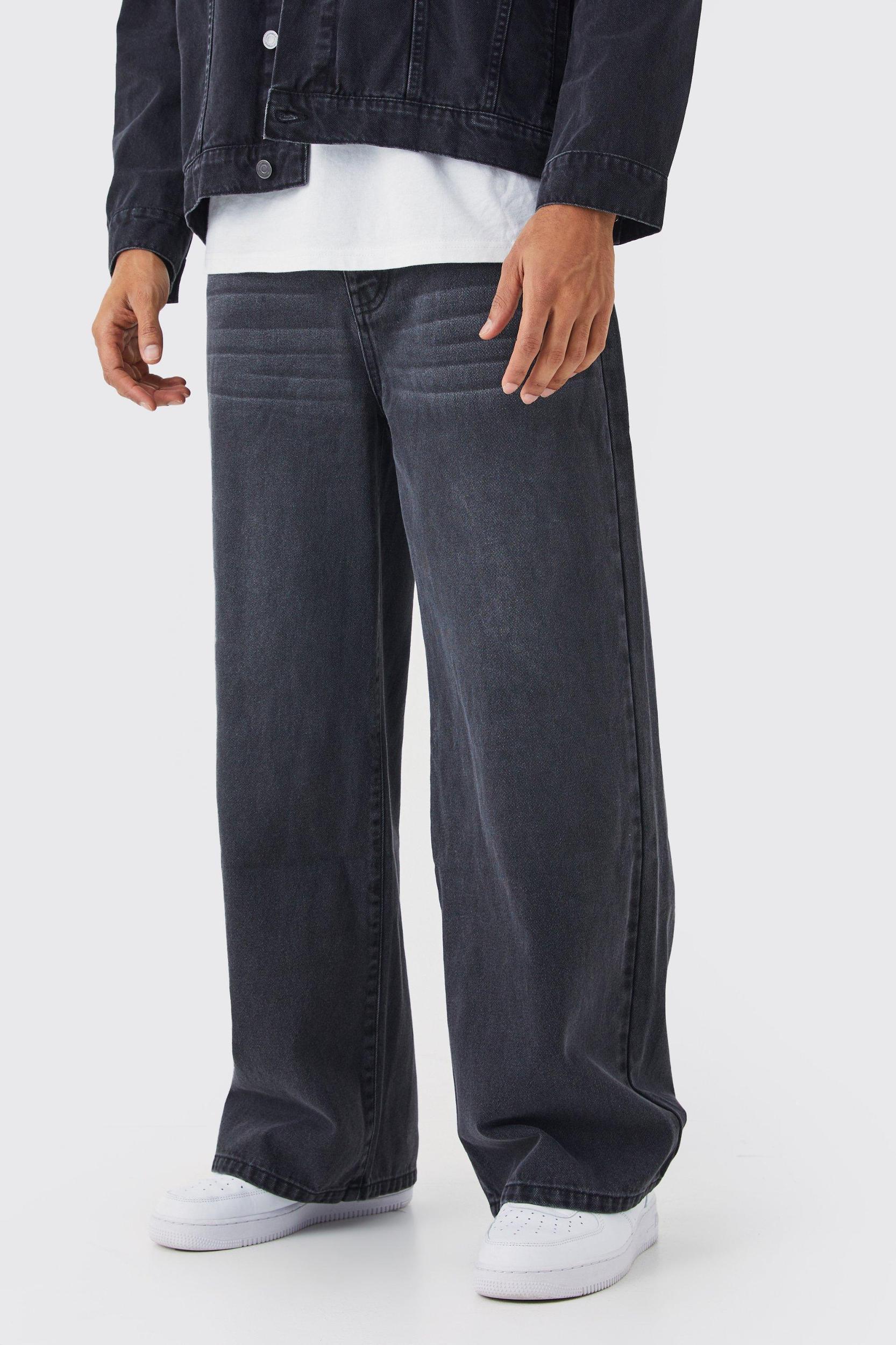 Mens Super Baggy Rigid Washed Jeans - Black Product Image