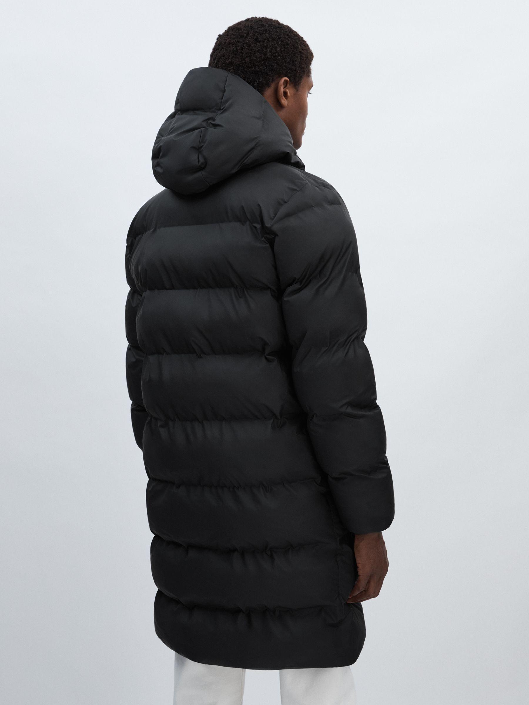 Rains Long Hooded Puffer Jacket in Black Product Image