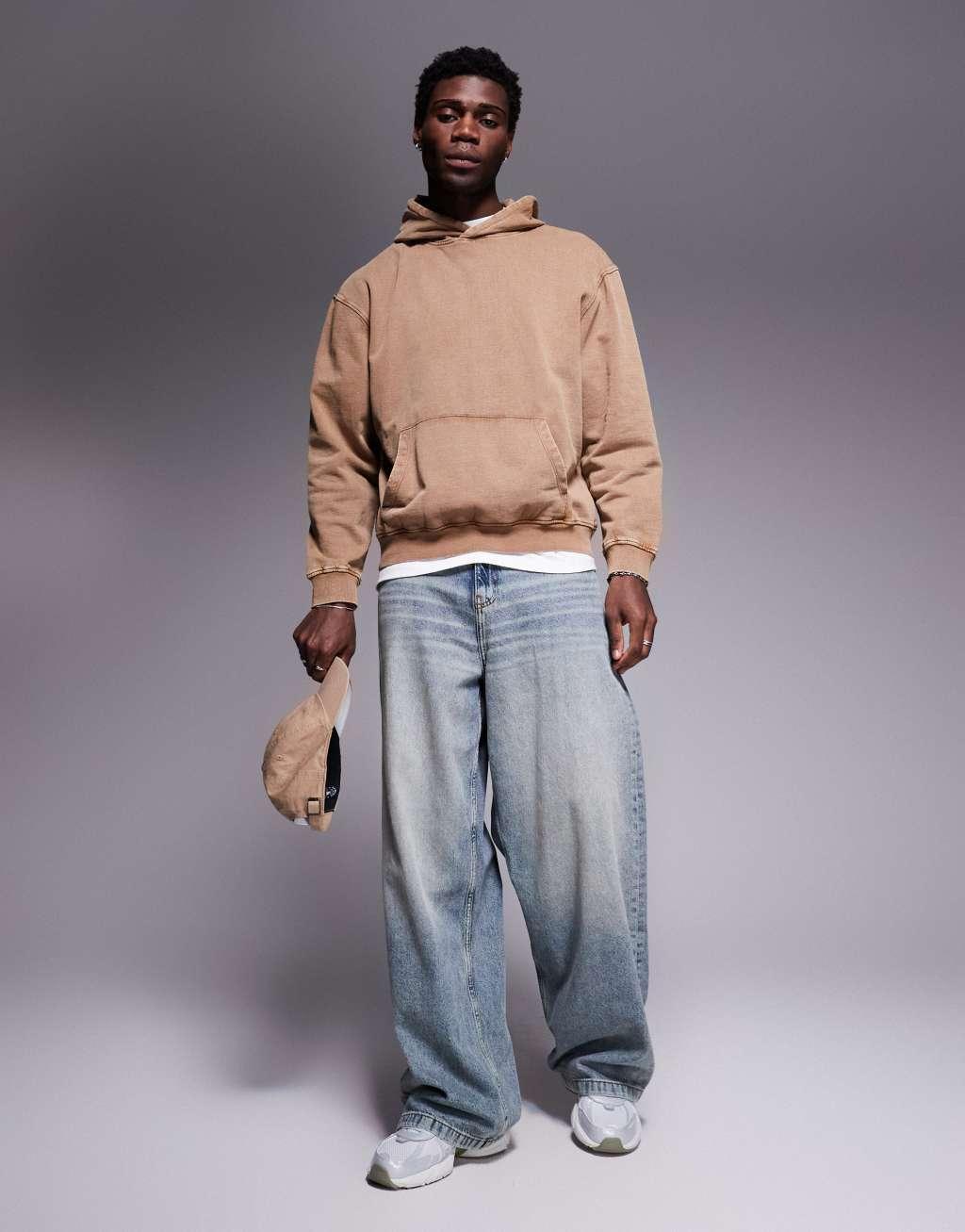 ASOS DESIGN oversized hoodie in washed brown - part of a set Product Image
