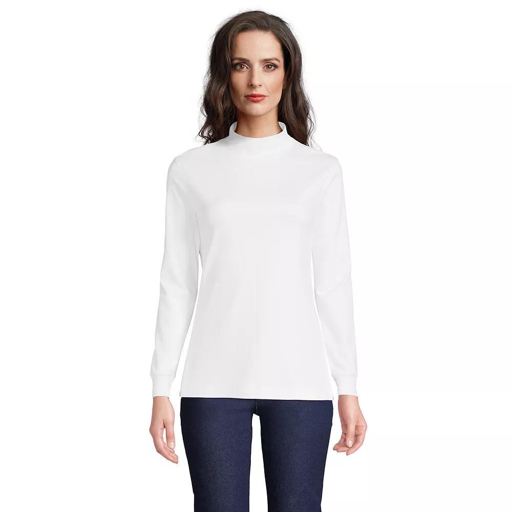 Petite Lands' End Supima Mockneck Top, Women's, Size: Medium Petite, White Product Image