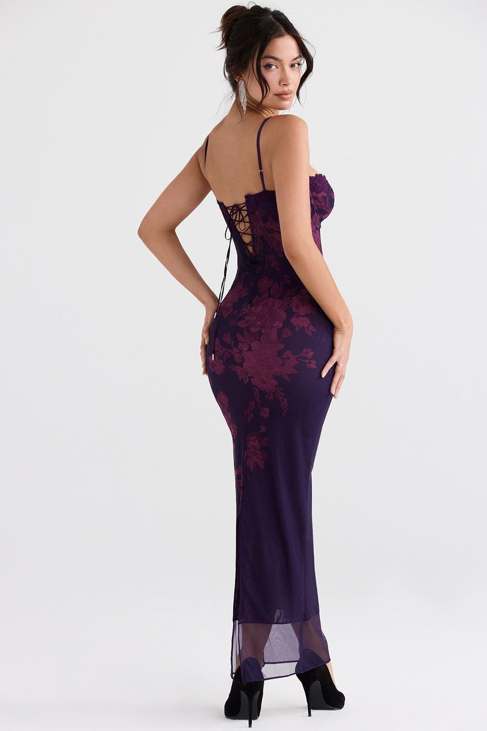 Aiza Grape Floral Print Maxi Dress Product Image