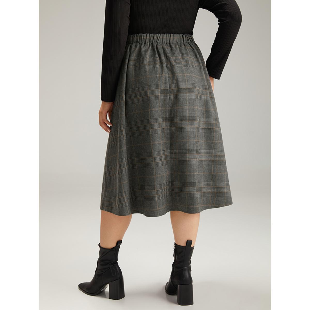 Plus Size Plain Pocket Elastic Waist A-line Ties Skirt Women DimGray Office A-line No stretch Pocket Work Skirts BloomChic 22-24/3X Product Image