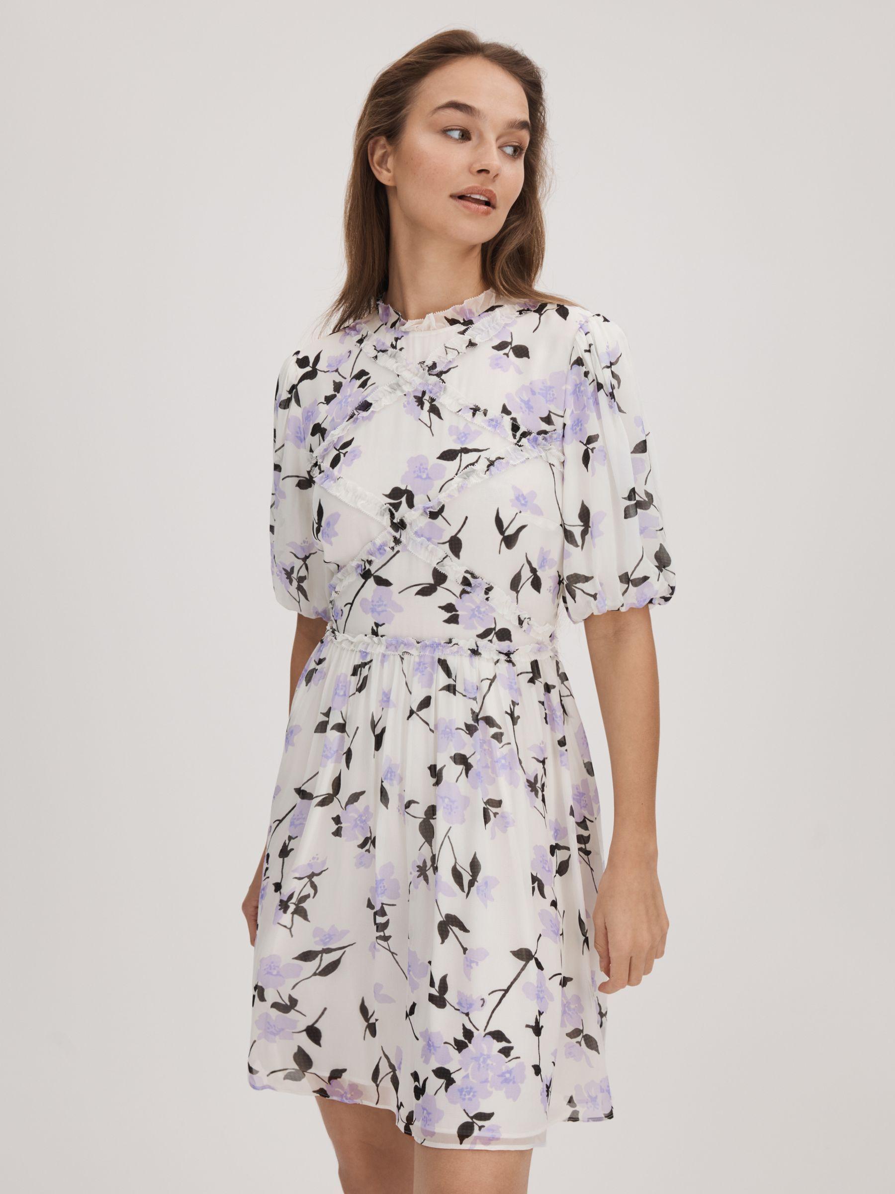 Florere Printed Puff Sleeve Mini Dress in Lilac Product Image