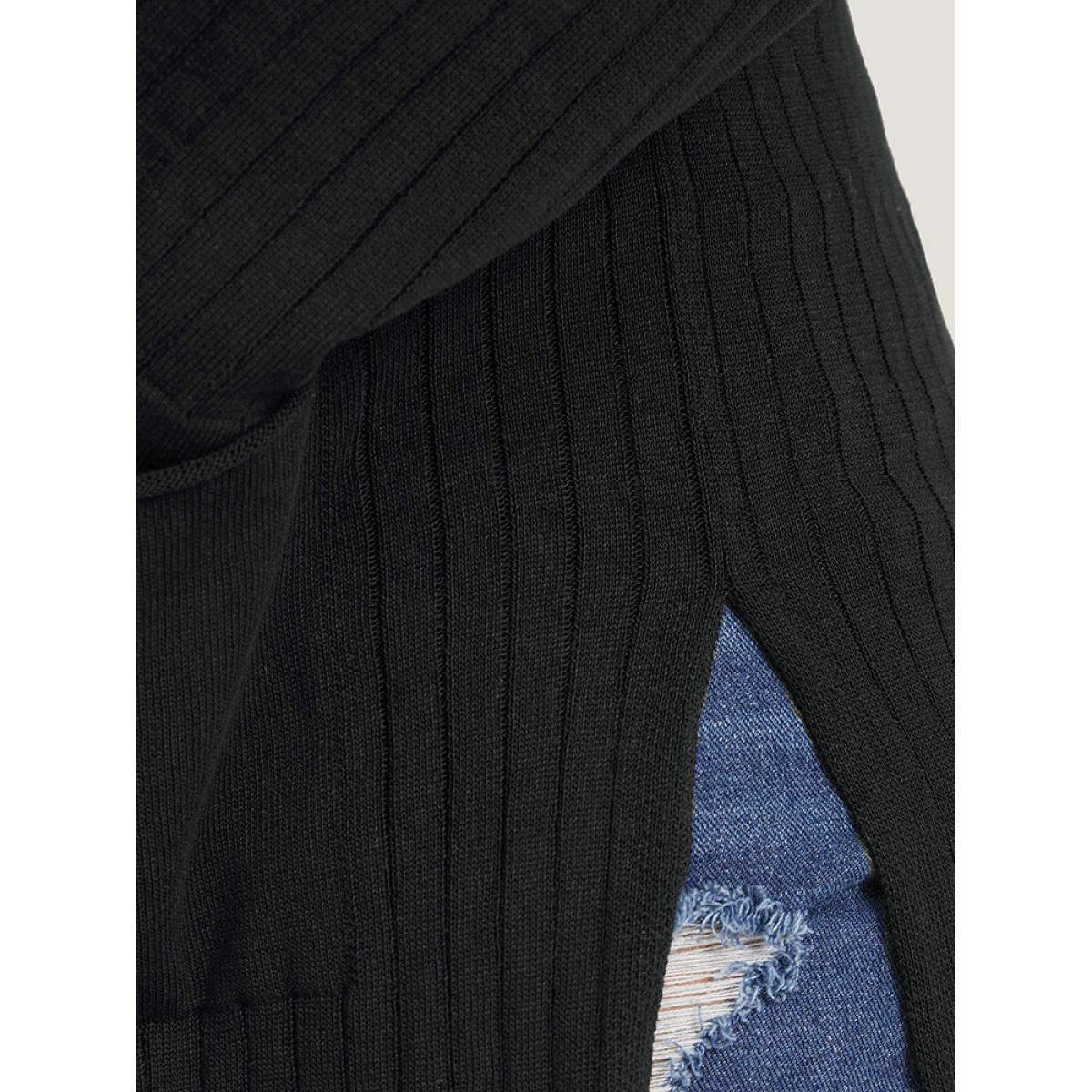 Plus Size Solid Rib Knit Pocket Lightweight Tunic Cardigan Black Women Basics Loose Long Sleeve Everyday Cardigans BloomChic 30/6X Product Image