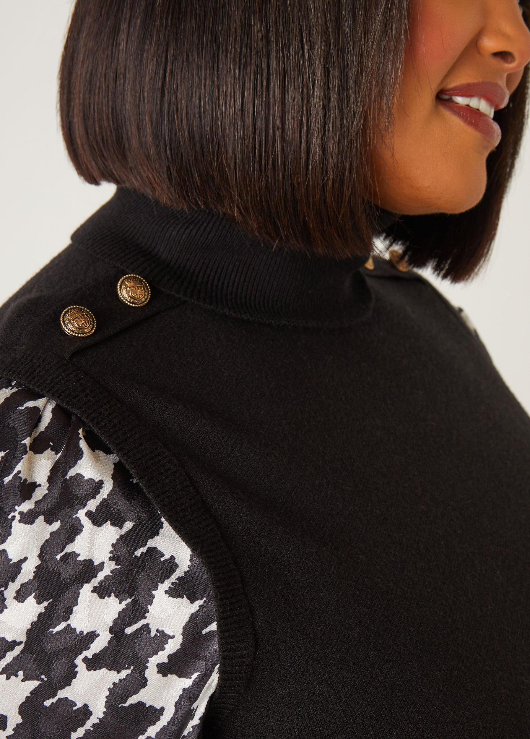 Plus Size Houndstooth Paneled Turtleneck Sweater Ashley Stewart Product Image