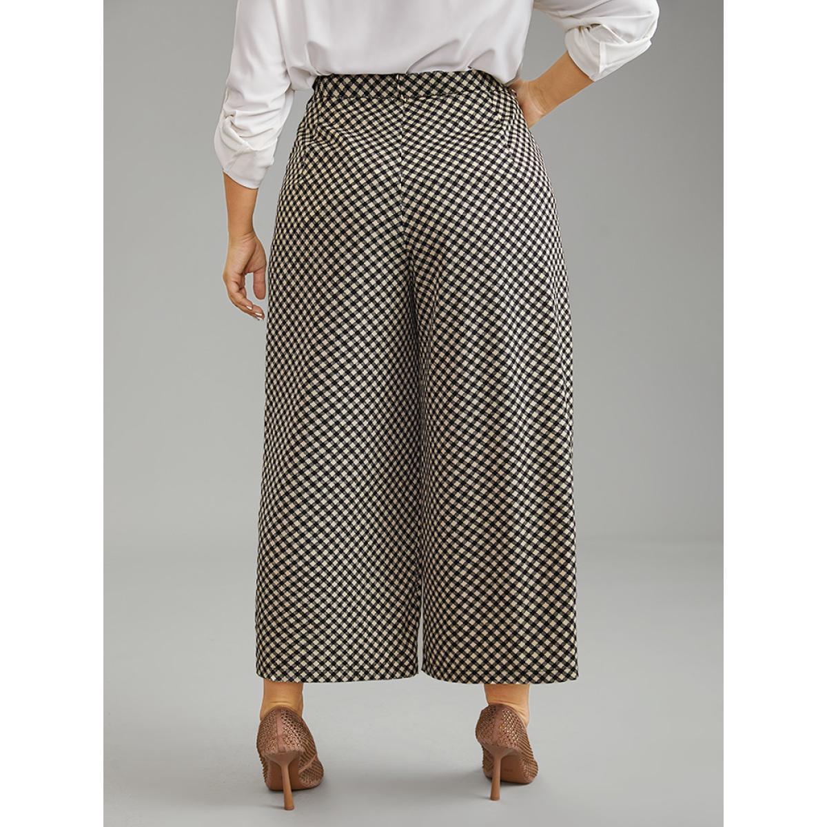 Plus Size Gingham High Rise Elastic Waist Straight Leg Pants Women Black Office Straight Leg High Rise Work Pants BloomChic 22-24/3X Product Image