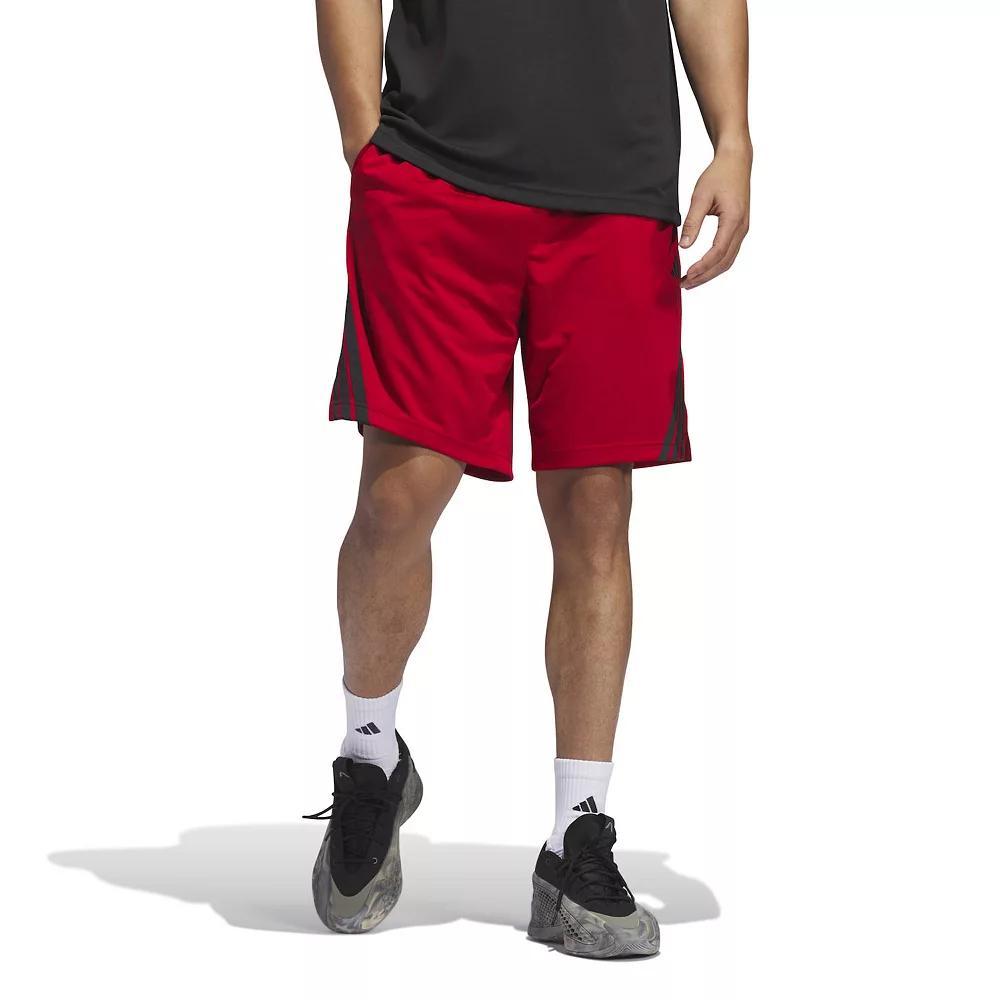 Men's adidas Legends 3-Stripes Basketball Shorts, Size: Large 9 INCH, Power Red Black Product Image