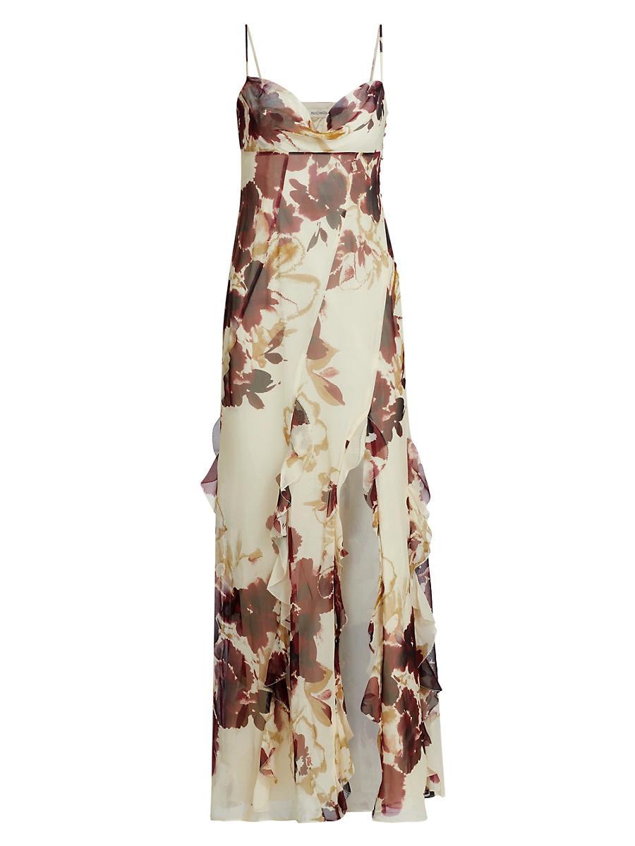 Womens Kamila Ruffled Floral Silk Gown Product Image