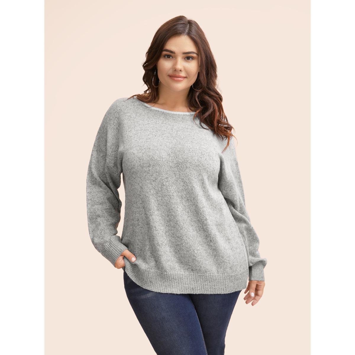 Plus Size Round Neck Bowknot Cut Out Pullover Silver Women Casual Long Sleeve Round Neck Everyday Pullovers BloomChic 30/6X Product Image