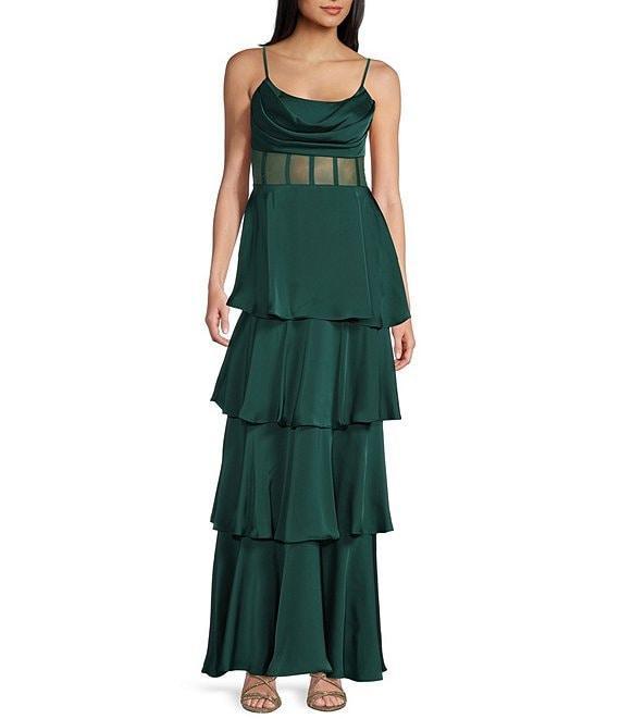 Next Up Scoop Neck Sleeveless Spaghetti Strap Tiered Ruffle Dress Product Image