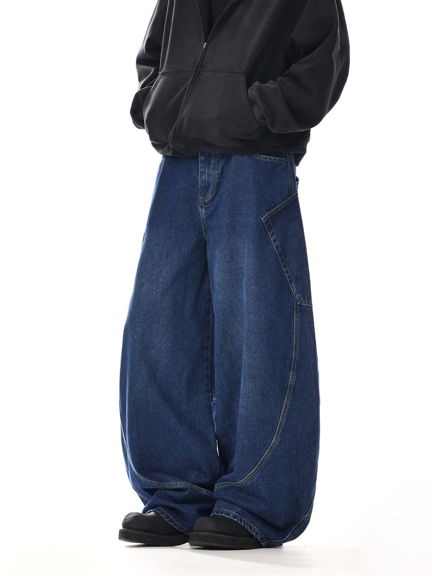 RT No. 12543 RECONSTRUCTED BLUE WORKWEAR BAGGY JEANS Product Image