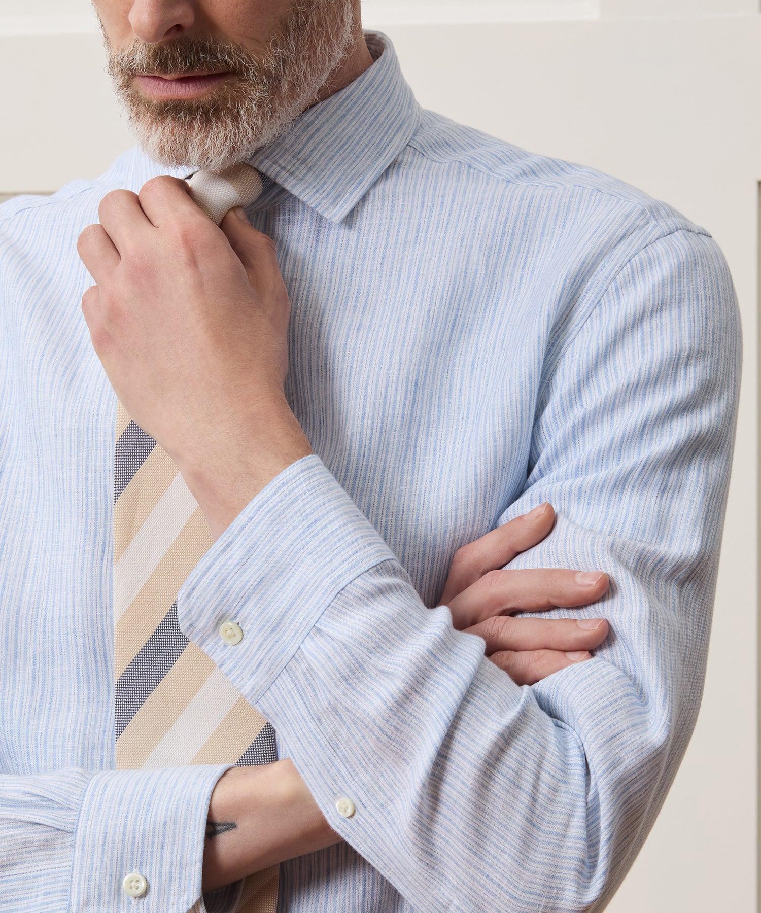 Linen Spread Collar Dress Shirt Product Image