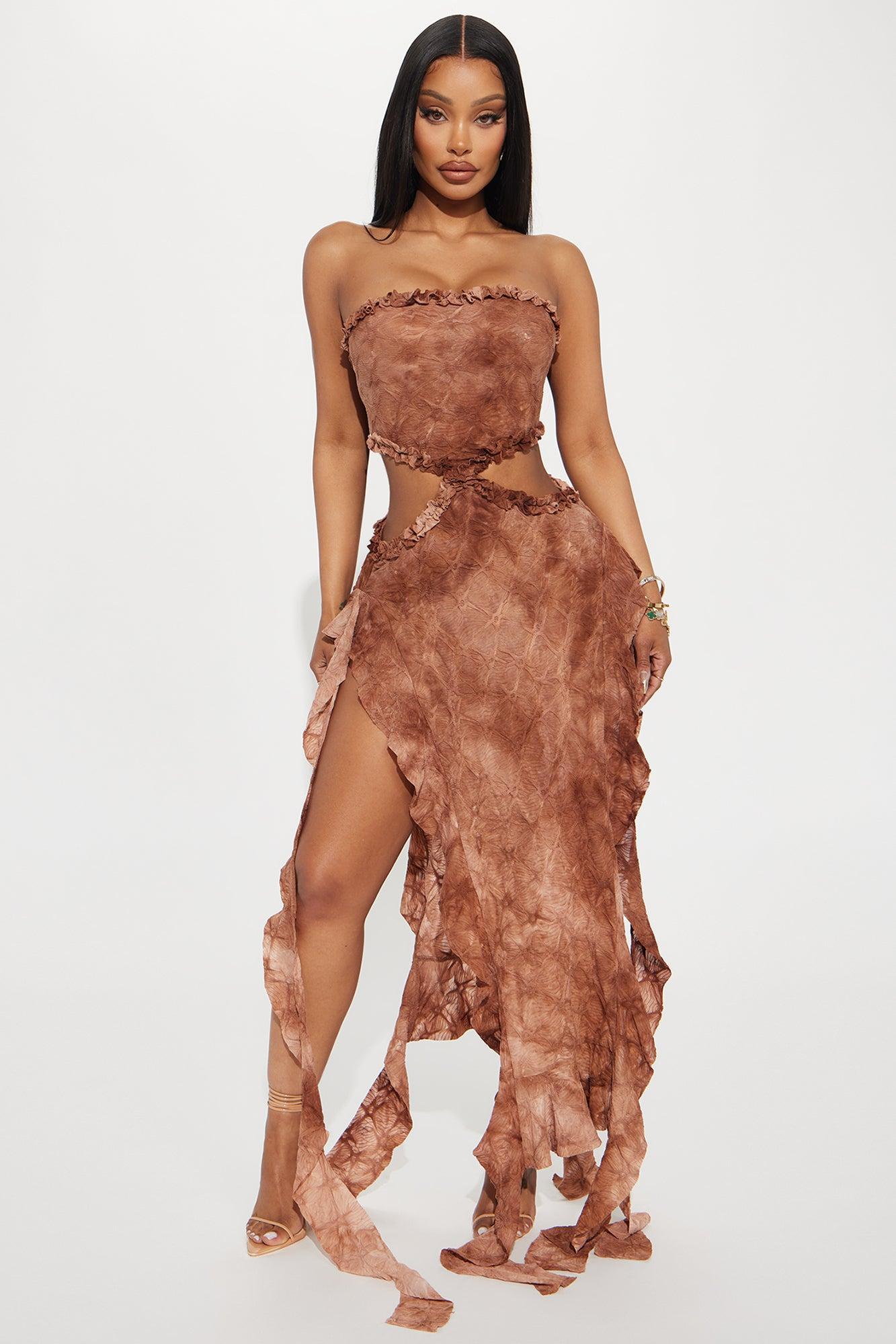 Washed Up Textured Maxi Dress - Mocha Product Image