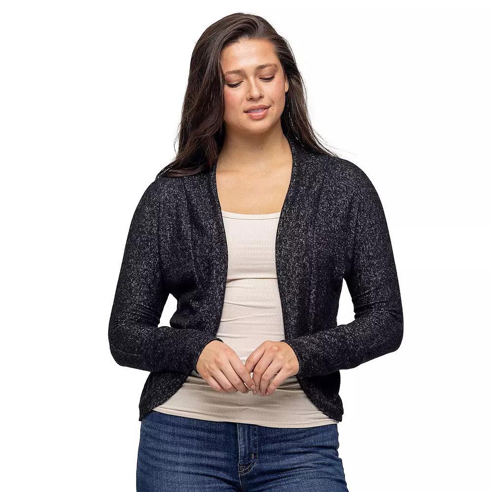 Women's 24Seven Comfort Apparel Curved Hem Open Front Bolero Shrug, Size: 1XL, Black Product Image