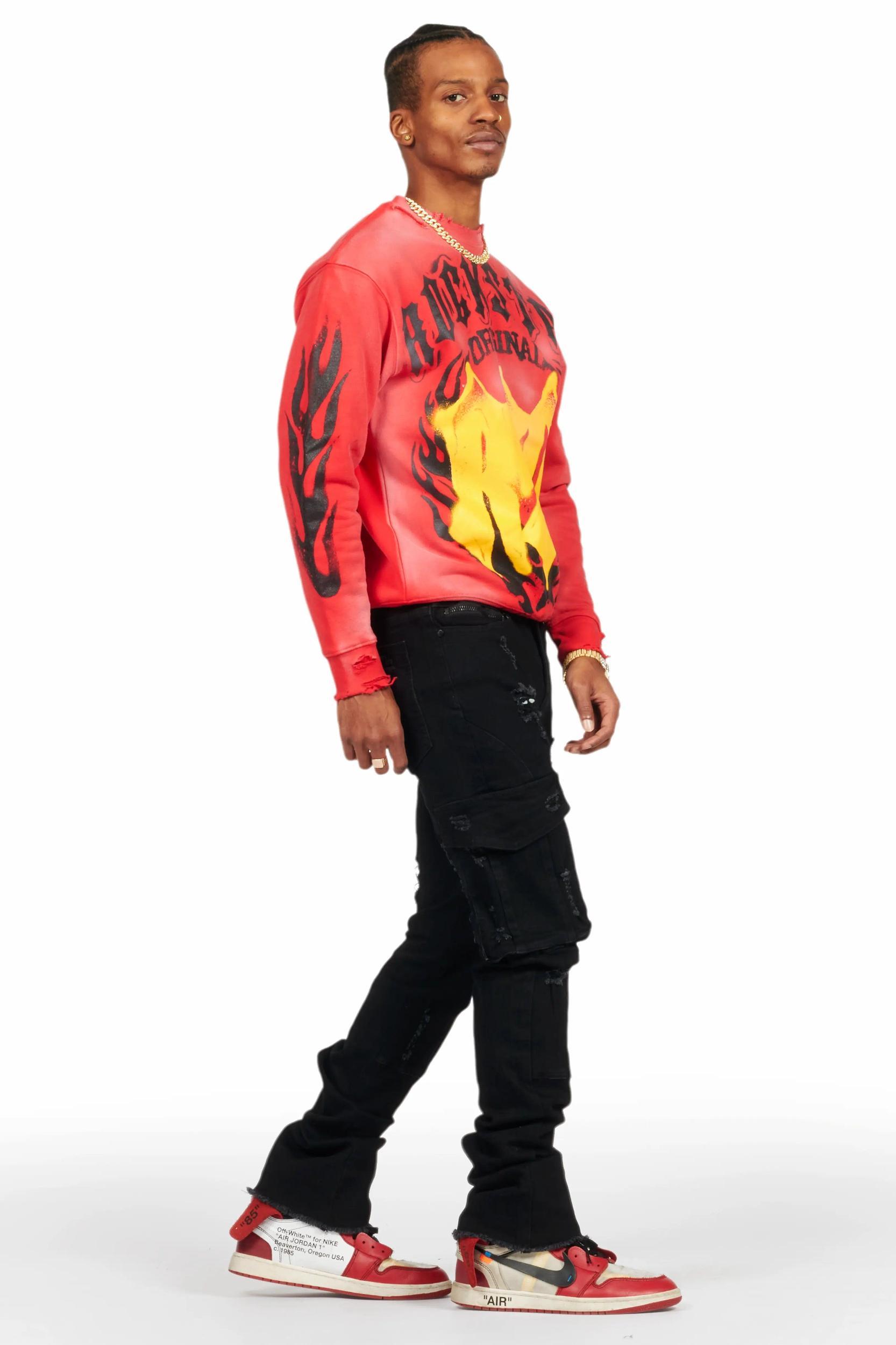 Adalee Black Cargo Stacked Flare Jean Male Product Image