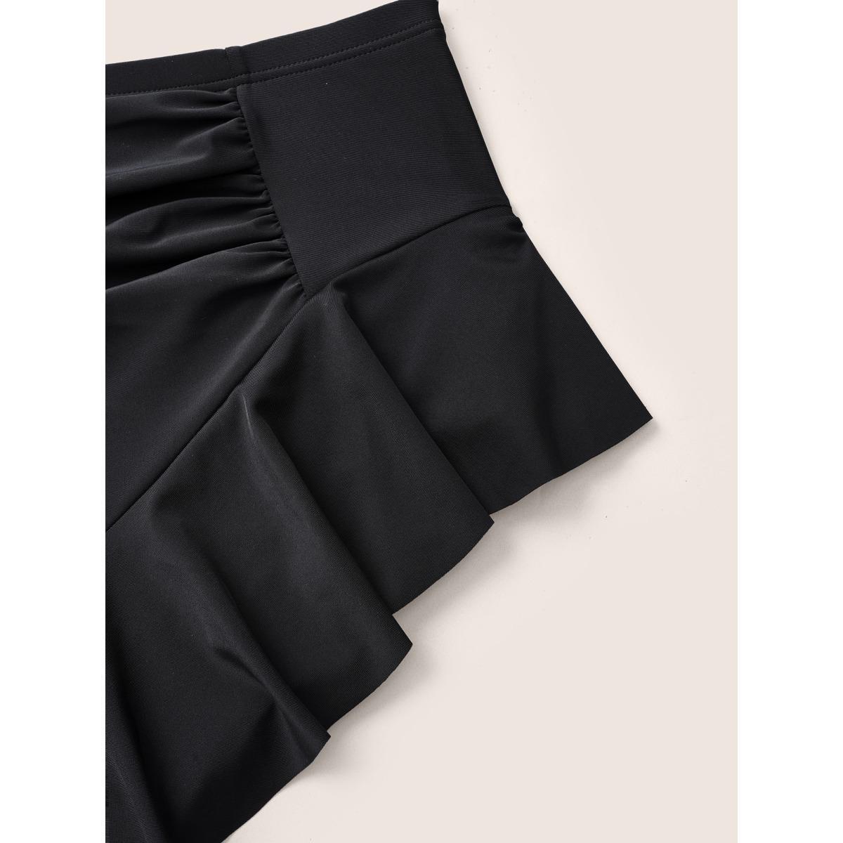 Plus Size Ruffle Trim Ruched Front Swim Bottom Women's Swimwear Black Beach Non High stretch Bodycon High Rise Curve Swim Bottoms BloomChic 30/6X Product Image