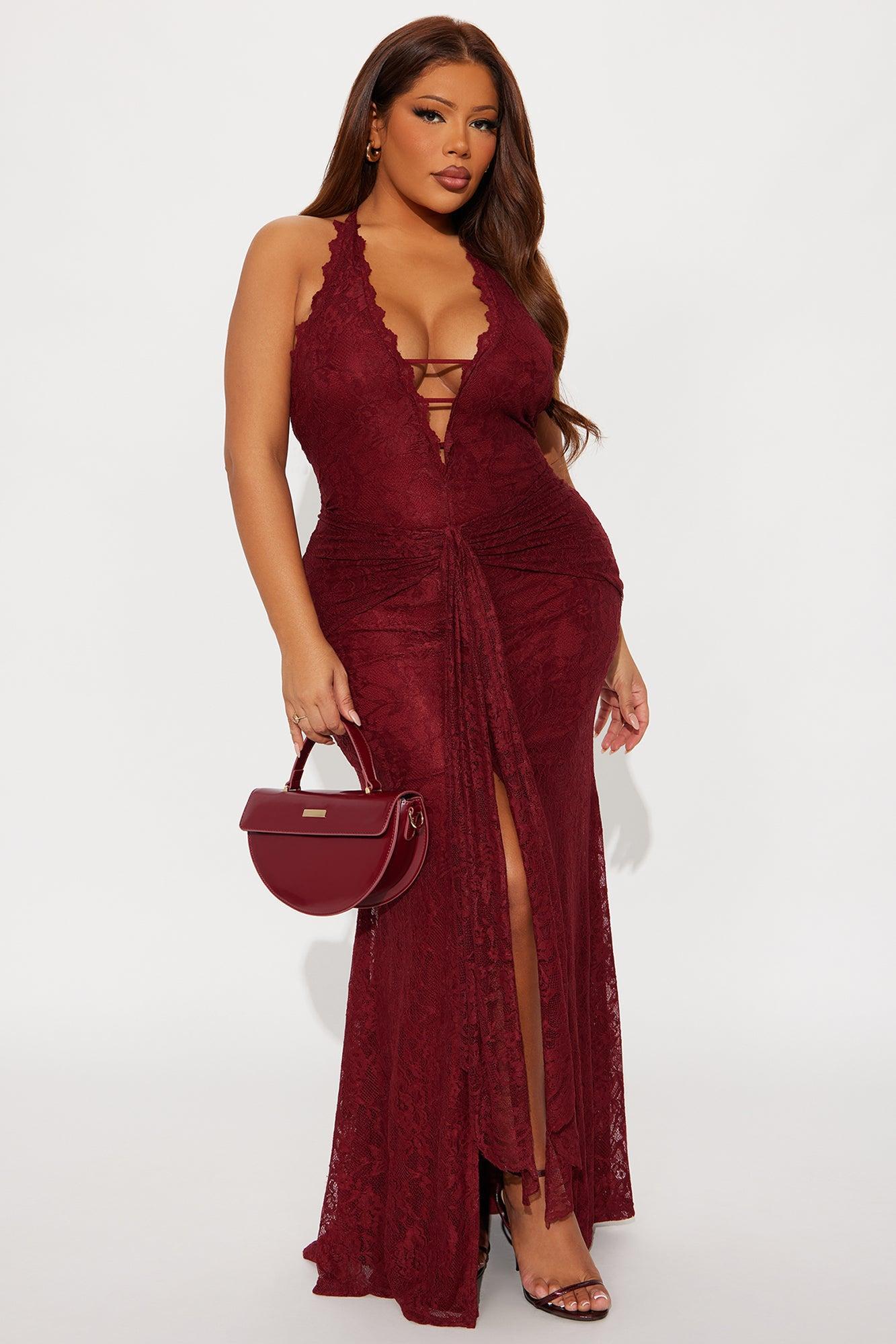 Lace Love Halter Maxi Dress - Burgundy Product Image