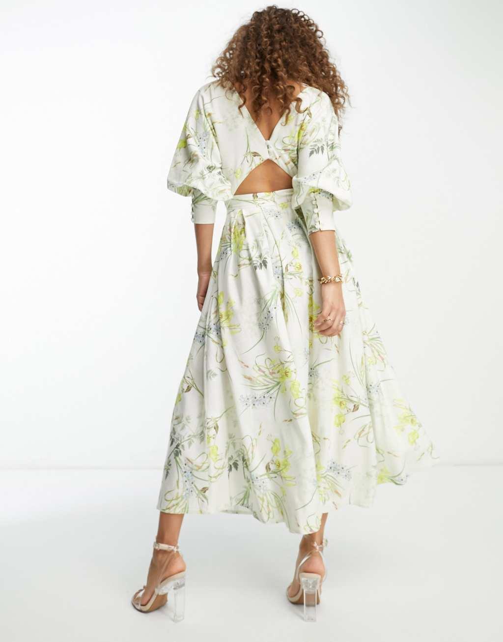 ASOS EDITION wrap front linen midi dress Product Image