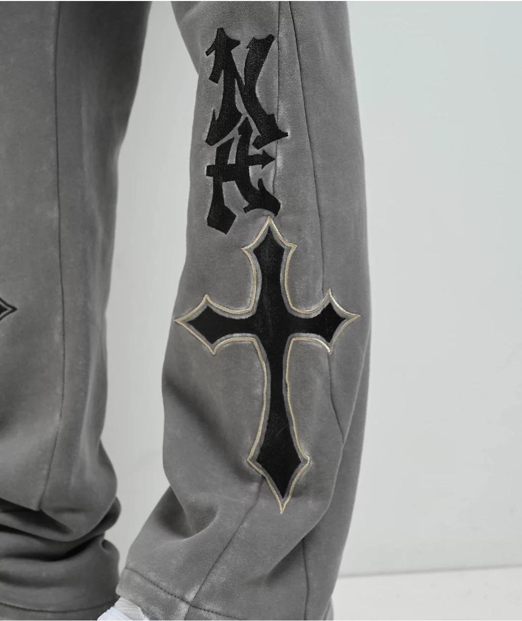Ninth Hall Crosses Grey Wash Stacked Flare Sweatpants Product Image