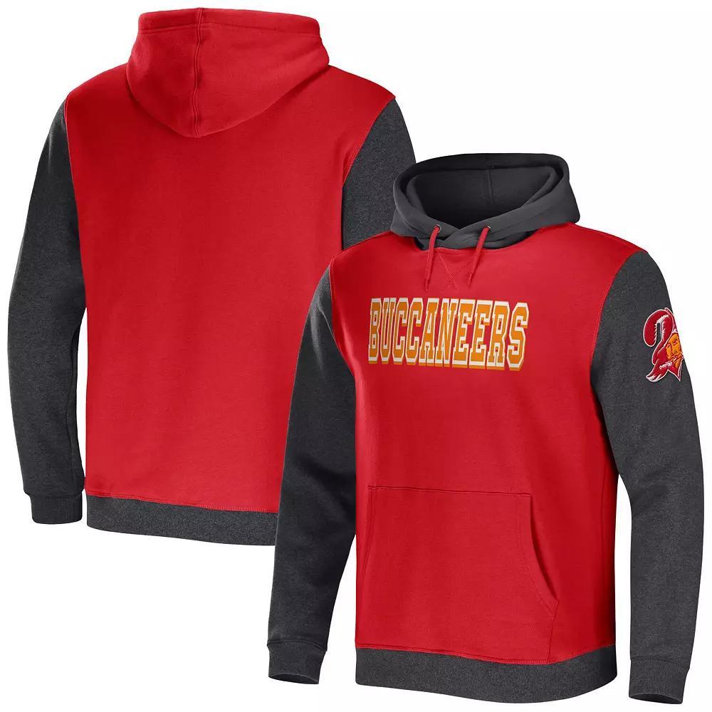 Men's NFL x Darius Rucker Collection by Fanatics Red/Charcoal Tampa Bay Buccaneers Colorblock Pullover Hoodie, Size: Medium Product Image