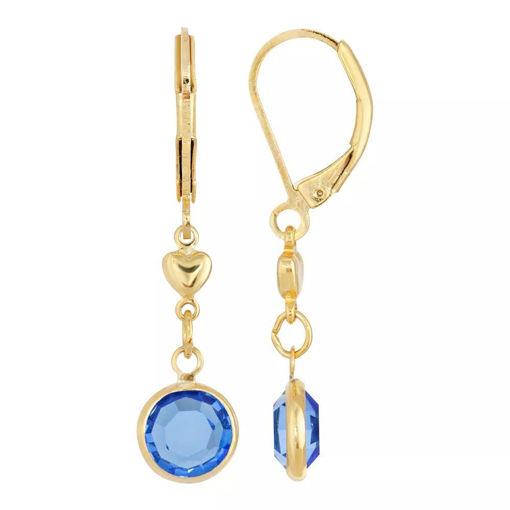 1928 Gold Tone Heart & Simulated Crystal Drop Earrings, Womens, Dark Blue Product Image