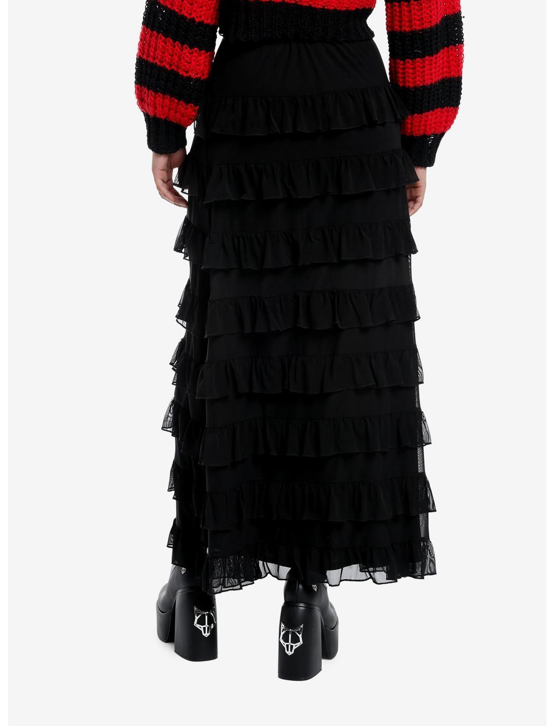 Social Collision Black Mesh Tiered Maxi Skirt Product Image